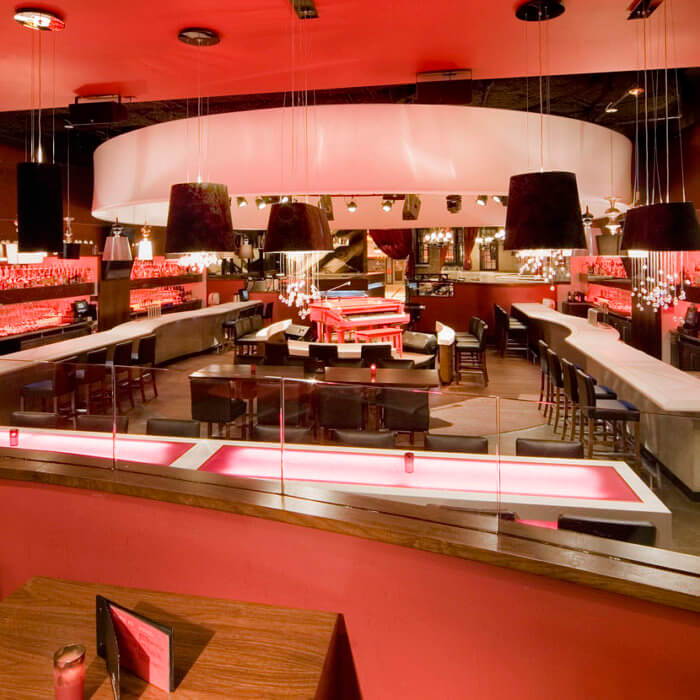 Red Piano Bar, Jennifer Jordan Restaurant Interior Design